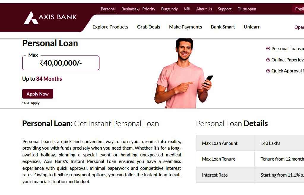 Axis Bank 40 Lakhs Personal loan